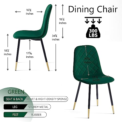 Nordicana Kelly Green Velvet Dining Chair Set with Backrest Metal Legs for Kitchen, Comfortable and Stylish Kitchen Furn