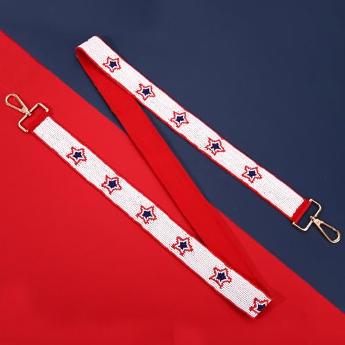 Image of 4th of July Purse Strap Red White Blue Beaded USA Star Purse Strap Replacement American Independence Day Outfits