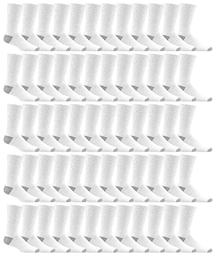 SOCKS'NBULK 60 Pairs Wholesale Bulk Sport Cotton Mens Crew, Ankle, Tube Socks, Size 10-13 (Mens White Crew Gray Heel Toe)