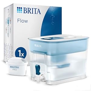 BRITA Flow Wasserfilter XXL (8, 2l) inkl. 1x MAXTRA PRO Pure Performance Kartusche – Wasserspender mit Filter für Kühlschrank & großem Fassungsvermögen filtert Verunreinigungen & mehr