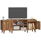 Hzuaneri TV- Schrank, Fehsehschrank, für TV-Geräte unter 60 Zoll, TV-Ständer mit 2 Schränken und 2 Freiflächen, 40 x 140 x 51,5 cm, für Wohnzimmer, Schlafzimmer, Esszimmer, Braun TV16701B