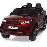 Americas Toys Kids Electric Car with Remote Control, MP4 Player, Leather Seat Ride On Car One Seater with Open Double Doors, Suspension Wheels, Soft Start, Lights, Compatible with Land Rover Wine Red