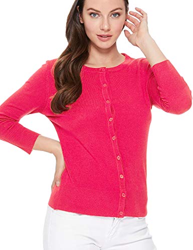 Image of Women's 3 /4 Sleeve Crew Neck Button Down Stretch Knit Cardigan Sweater (S-3XL)