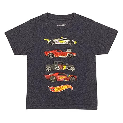 Hot Wheels Little Boys' Toddler Four Car Stack Tee, Navy Heather (5T)