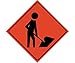 NMC RUR14 Workers Ahead Sign ? 48 in. Diamond Nylon Reflective Roll Up Traffic Safety Sign with Worker Digging Graphic, Black on Orange