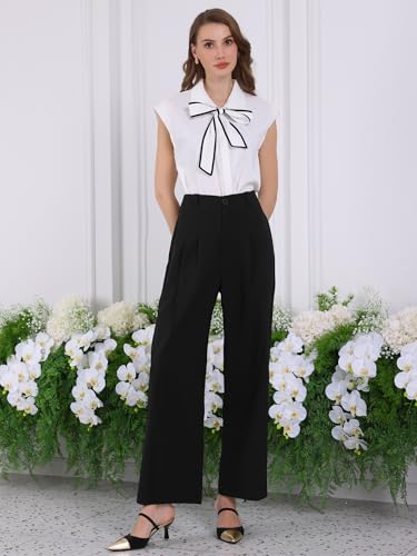 Women's Straight Leg Work Pant High Waist Formal Office Straight Trousers with Pockets2