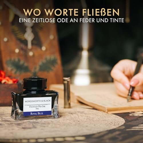 Wordsworth and Black Füllfederhalter-Tintenflasche (50 ml), [Blau] Füllfederhalter Tinte in Flaschen; Flasche im klassischen Design Glatter Fluss 50 ml