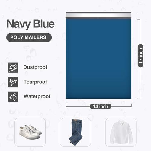 Image of UCGOU 14x17 Navy Blue Poly Mailers Shipping Bags 100 Pcs Large Poly Mailers Mailing Bags for Shipping Clothes Self Sealing Package