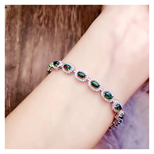 Bracelet opale noire en argent 925 véritable pour des fiançailles élégantes