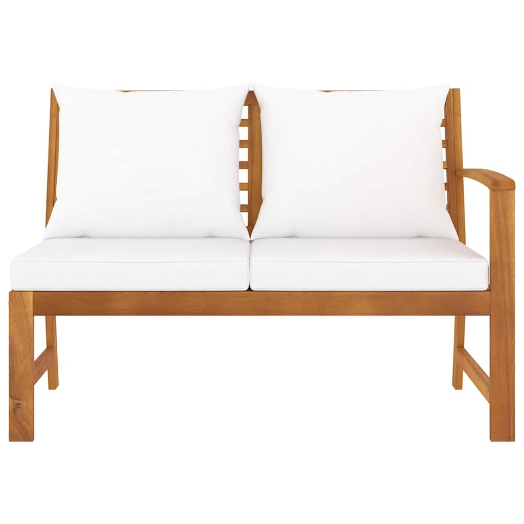 Panca da Giardino con Cuscini, Legno Acacia Massello, Panchina da Esterno con Schienale, Salottino da Giardino per Patio e Balcone, Bianco Crema, 114.5 x 60.5 x 81 cm