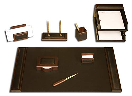 Dacasso Walnut and Black Leather Desk Set, 10-Piece, 34' x 20'