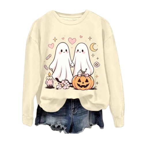 Halloween Sweatshirt for Women Ghost Pumpkin Long Sleeve Crewneck Pullover Spooky Season Sweatshirts Holiday Tops - image 3