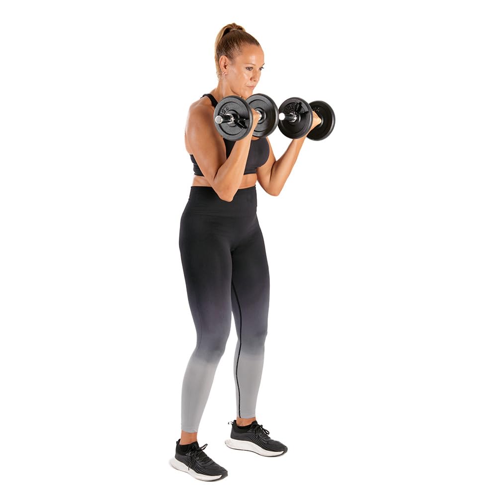 EVERGY Set Mancuernas Ajustables para Gimnasio en Casa 20 kg – 2 mancuernas con discos intercambiables (2 a 10 kg c/u), barras acero 35 cm, mango 28 mm, 4 cierres