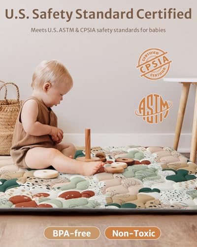 Image of Blissful Diary Baby Play Mats for Floor, 59x59 Inch Thicker Foam Playmats for Babies and Toddlers, Soft Cushioning Baby Playpen Mat, Modern Abstract