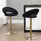 NORDICANA Modern Adjustable Height Counter Bar Stools Set of 2, Black Velvet Upholstered Swivel Bars