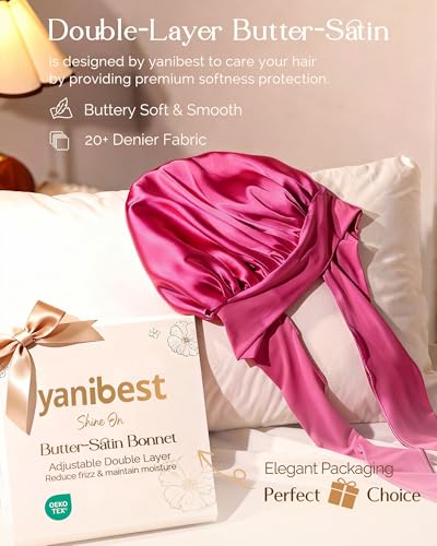 Image of YANIBEST Adjustable Silk Bonnet for Sleeping Women Double Layer Satin Bonnet Reduce Friction Prevent Frizz Curly Hair