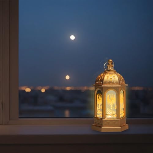 Hying 6 Pieces Ramadan Lanterns Decoration 5.2" Height Size Hanging Lamp Eid Mubarak Flameless Candle Lanterns Ramadan Eid-ul-fitr Gift Lamp for Home Tabletop Decor-Golden - Image 5