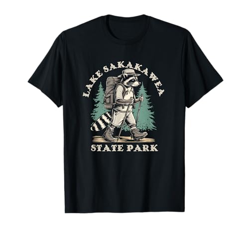 Lake Sakakawea State Park North Dakota Backpack Raccoon T-Shirt