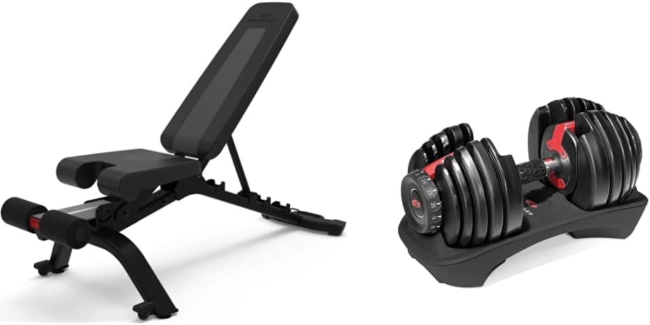 Bowflex Adjustable Weight Bench Series, 4.1S Bench & SelectTech Adjustable Weights and Dumbbells, Single Dumbbell 552 (2-24 kg), Black/Red