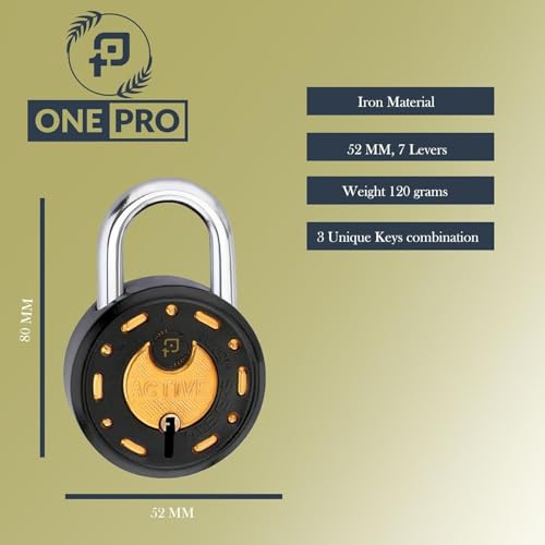 Image of Azco Round Locks Multiple Keys Padlocks 52mm 65mm Steel Levers Double Locking, Strong Hardened Shackle Lock and Key for Home Door Shutter Shop Office Main Gate (8 Keys Black 50mm Pack of 1)
