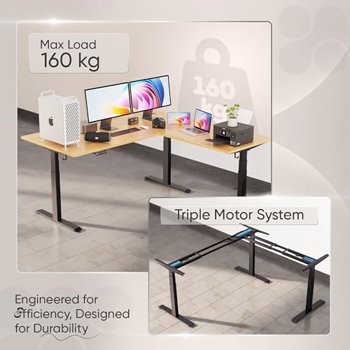 Image of Intellidesk Studio L Shaped Standing Desk Corner Electric Height Adjustable Standing Desk, Sit Stand Computer Workstation with 3-Stage Triple Motor System (White+Walnut, 70(M) * 30 * 70(R) Inches)