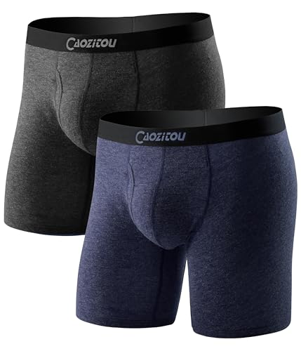 CAOZITOU Merino Boxershorts Herren 2er Pack, 100% Merinowolle Lange Unterhosen Männer, Wolle Unterwäsche mit Eingriff Atmungsaktive (DE/NL/SE/PL, Alphanumerisch, L, Regular, Regular, Multicolor03)