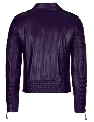 Men's Genuine Lambskin Leather Purple Biker Jacket Quilted Motorcycle Jacket Custom Made2