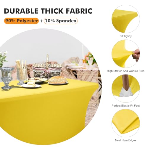 Image of SEPARO 2 Pack 6 Ft Yellow Table Cover Fitted Rectangular Tablecloth Stretchable Fabric Table Cloth 6 ft Wrinkle-Free for Party Tradeshows Banquet Weddings Cocktail