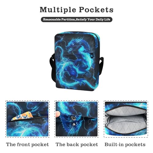 Crossbody Bag Blue Flame Dragon Messenger Bag for Women Men Purse Shoulder Bag Satchel Bag with Adjustable Strap 214B59062