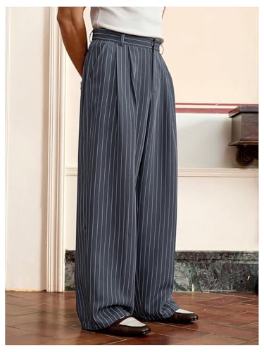 Men's Striped Wide Leg Pants Baggy Zipper Fly Pleated Dress Pants Formal Suit Slacks Casual Business Loose Trousers4