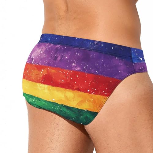 Rainbow Flag LGBTQ G-alaxy Printed Swim Briefs for Men Sexy Bikini Swimwear Elastic Beach Trunks Bathing Suit4