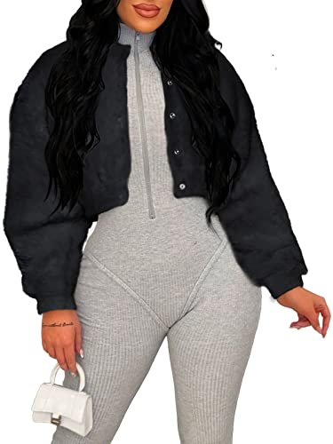 KANSOON Faux Fur Jacket Women Warm Fluffy Button Crop Coats Casual Outerwear