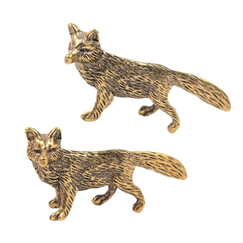 SHIDXIB 2Pcs Handcrafted Brass Fox Statue Ancient Copper Color Ornament for Home Decor Room Decor and Desktop Decor