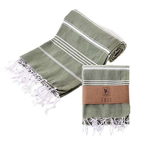 YENGAS Hamamtuch XXL, 95x175 cm, Oeko-TEX Zertifiziert, 100% Baumwolle, Großes Peshtemal Tuch, Badetuch für Spa, Sport, Yoga, Pilates, Reisen, Leicht & Platzsparend, Saunatuch, Strandtuch, Grün Cover