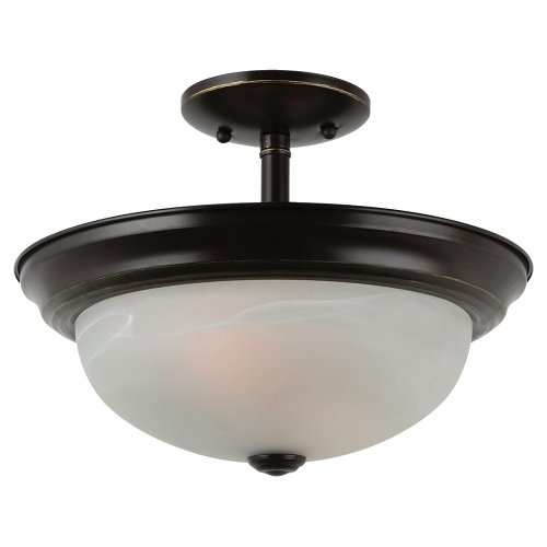 Sea Gull Lighting 77950-782 Convertible Semi-Flush/Pendant with Alabaster Glass Shades, Heirloom Bronze Finish