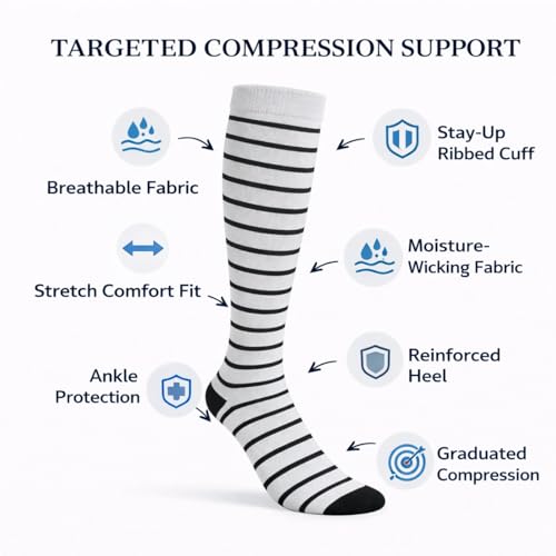 Image of Diamond Star 6 Pairs Compression Socks for Men & Women, Knee High Socks