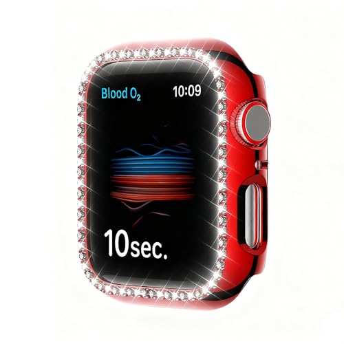 アップルウォッチ ケース カバー Watch Series 10 対応 46mm ケース クリスタルダイヤ付き 女性専用 かわいい リボン付 きネコ耳 コンパチブル iWatch 用 カバー キラキラ お洒落(46mm,5.あかいろ)