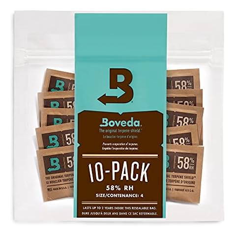 Boveda 58% Two-Way Humidity Control Packs For Storing ½ oz of Product – Size 4 – 10 Pack – Moisture Absorbers for Small Storage Containers – Humidifier Packs – Hydration Packets in Resealable Bag Cover