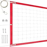 YUXUXU Professional Volleyball Net Outdoor Heavy Duty, All Weather Enhanced, Extended Stainless Steel Cable, Extra Thick Borders, for Indoor Outdoor Sports - Regulation 32x3FT, Red (Net Only)