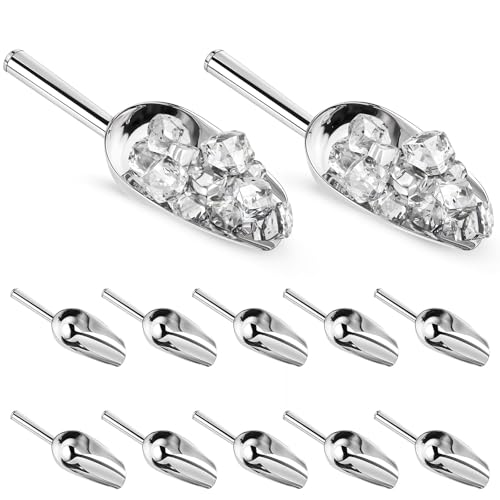 12 Pcs Premium Ice Scoop for Freezer, Multipurpose Metal Ice Scoop for Ice Machine - Stainless Steel Small Ice Scooper for Ice Bucket - Kitchen Gadgets Cookie Flour Pet Dog Food Scoop