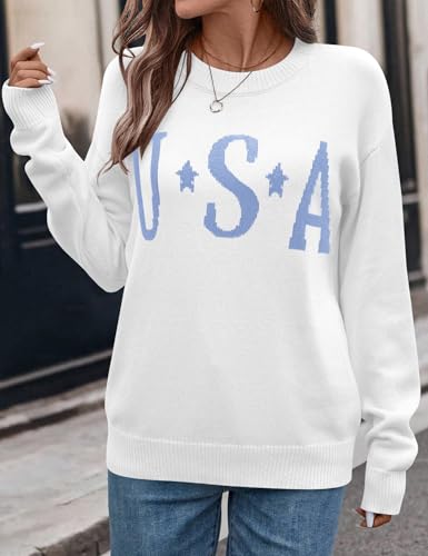 Ieccp Usa Sweater For Women Cute American Graphic Print Fall Casual Crew Neck Pullover Knit Long Sleeve Tops Soft Classic Fit 2024 Winter White L thumb #1