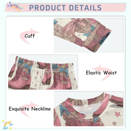 Pajama Sets Long Sleeve Cowgirl Pink Boots Soft Comfy Sleepwear 2 Piece PJS 3-8T4