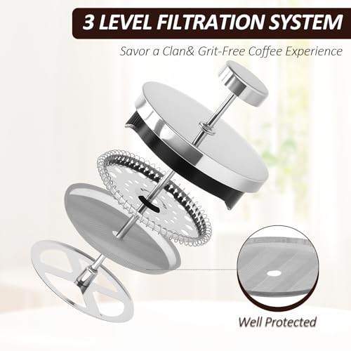 lompyeu French Press，600ml Kaffeekanne mit Permanent Edelstahl Filter, Kaffee Presse, Hitzebeständiges Glas Kaffeepresse für Tee und Kaffeezubereiter, Spülmaschinengeeignet