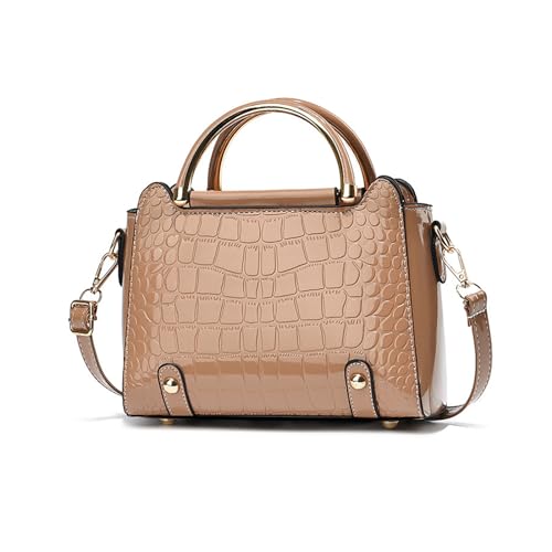 Sac d'épaule cuir verni rigide kaki avec bandoulière
