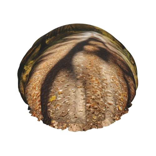 Gorro de ducha con estampado de árbol en otoño, gorro de pelo reutilizable con forro y banda elástica con dobladillo elástico