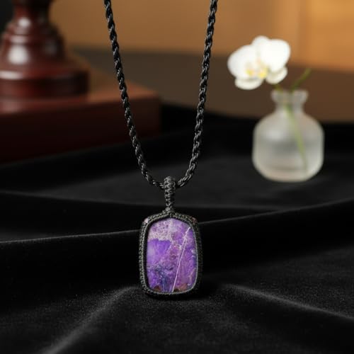 Pendentif en sugilite rectangulaire en cuir pour vos séances de méditation - 6