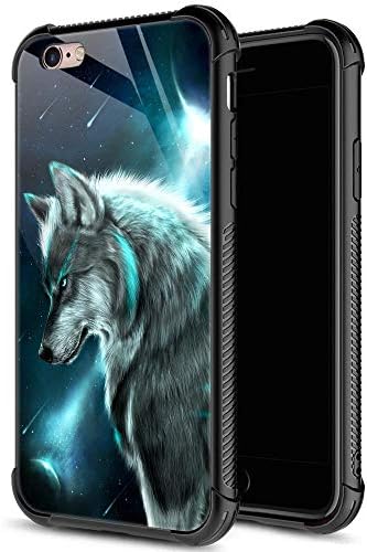 ZHEGAILIAN iPhone 6 Case,Galaxy Wolf 9H Tempered Glass iPhone 6s Case for Boys Men,Funny Pattern Shockproof Anti-Scratch Case for Apple iPhone 6/6s 4.7-inch