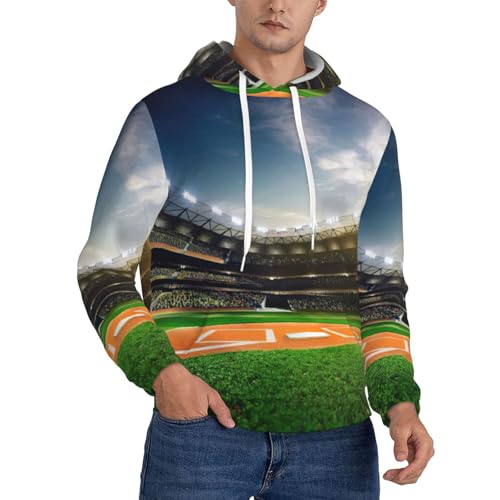 Sweat à capuche homme terrain de baseball vert avec poche kangourou et manches longues