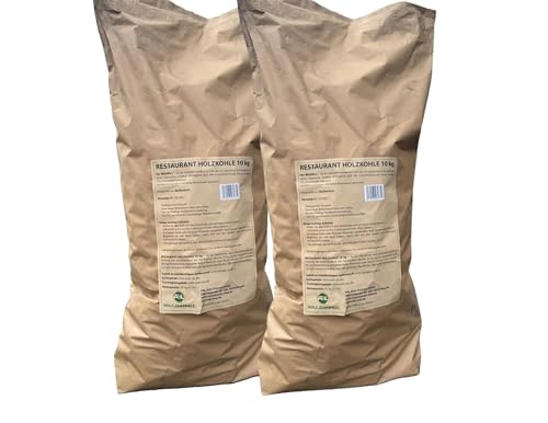 BIOGRILL Premium Restaurant Grillholzkohle Buche 20 kg (2 Papiersäcke je 10 kg) Holzkohle für BBQ & Steakhaus – Grillkohle für Professionelles Grillen mit extragroßen Stücken 60–160 mm