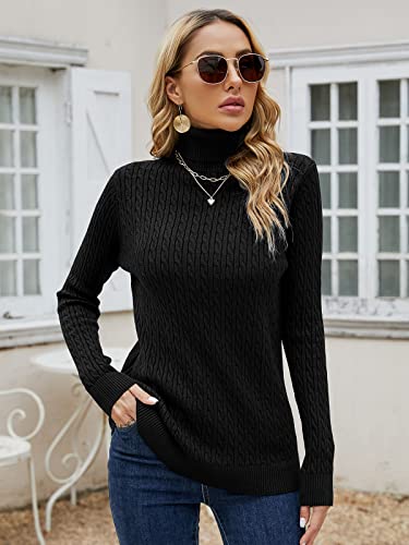 SANGTREE Women's Cable Knit Turtleneck Long Sleeves Lightweight Pullover Sweater2